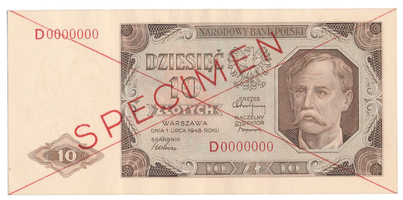WZÓR / SPECIMEN 10 złotych 1948 seria D - Rzadkość R5